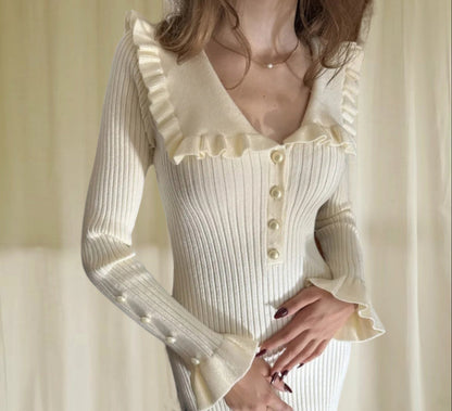 Commuter Lady Ruffled Vintage Knitted Dress Dresses