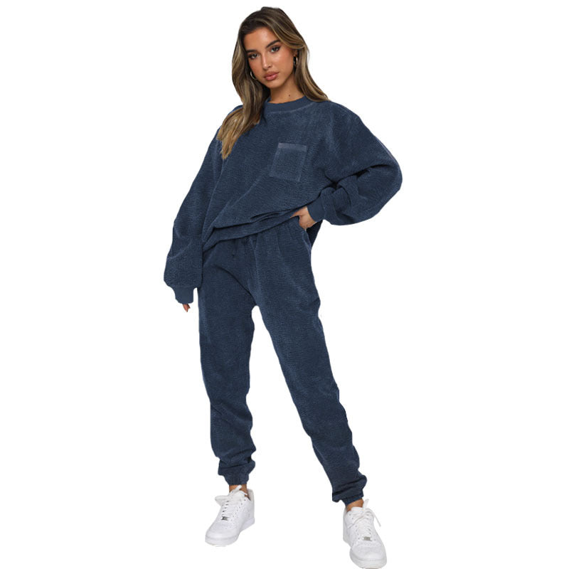 Women's Round Neck Pullover Long Sleeve Two-piece Suits