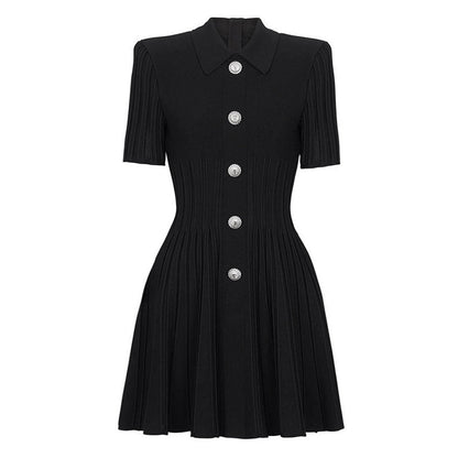 Women's Version Summer Fashion Quality Knitted Lapel Slim Slimming Dresses