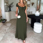 Women's Pure Color Tied Pleating Puff Sleeve Dresses