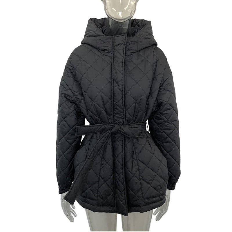 Hooded Cotton Mid-length Diamond Lattice Belt Plus Size