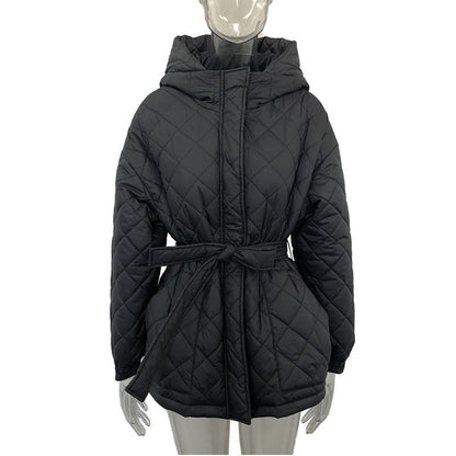 Hooded Cotton Mid-length Diamond Lattice Belt Plus Size