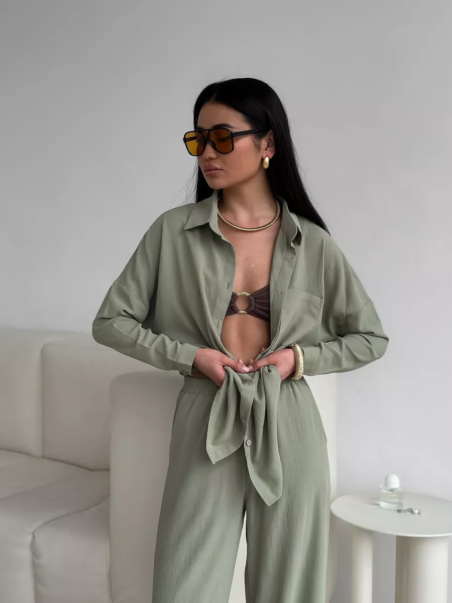 Women's Solid Color Pocket Casual Trousers Cardigans