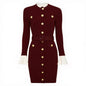 Long Sleeve Round Neck Belt Knitted Dresses