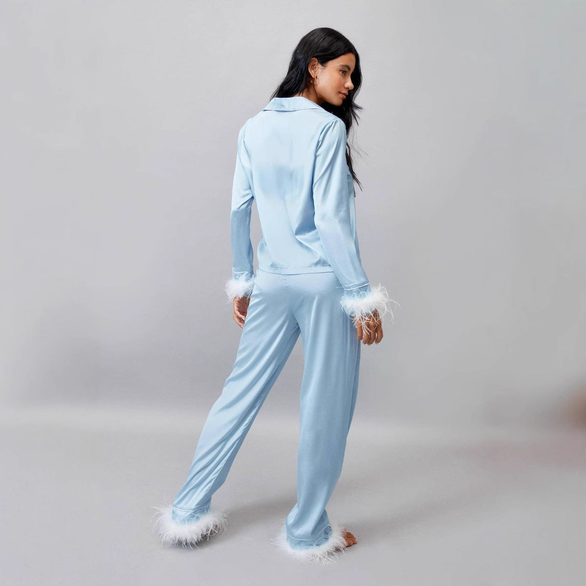 Women's Pajamas Feather Decoration Style Casual Satin Suits