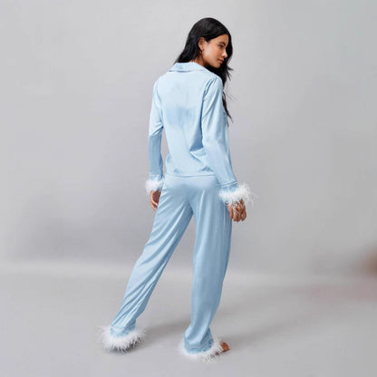 Women's Pajamas Feather Decoration Style Casual Satin Suits