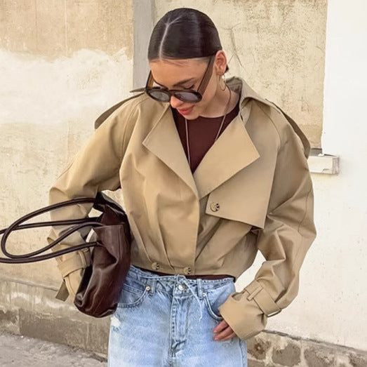 Women's Autumn Khaki Double Breasted Collar Trench Coats