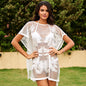 Women Summer Beach Dress Solid Color Sexy Lace Water Soluble Beach Swimsuit Blouse Sun Protective Clothing