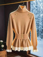 Women's Polo Collar Warm Elegant Lace Stitching Sweaters