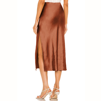 Women's Quality Acetate Satin Elastic Waist Pure Skirts