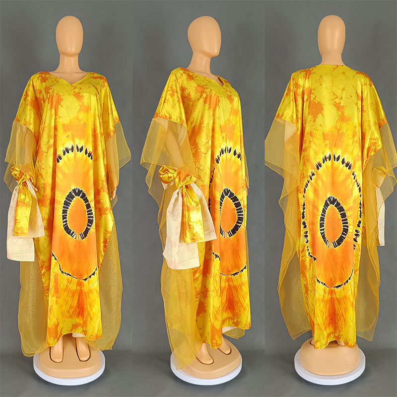 Women's Ethnic Style Retro Long Gown Mesh Dresses