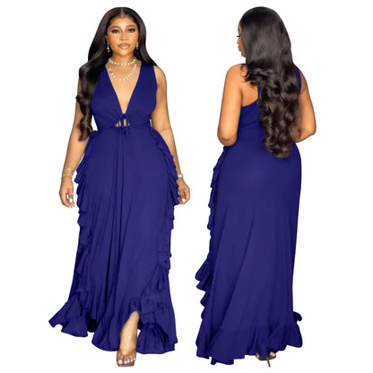 Sexy Cold-shoulder Elegant Ruffled High Waist Dresses