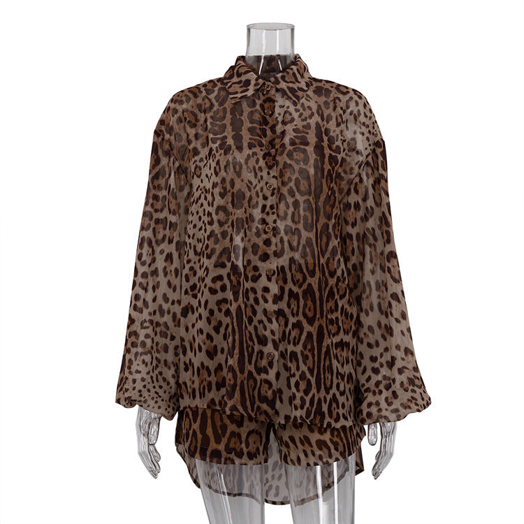 Summer Vacation Style Leopard Print Loose Shorts