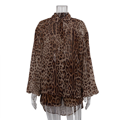 Summer Vacation Style Leopard Print Loose Shorts