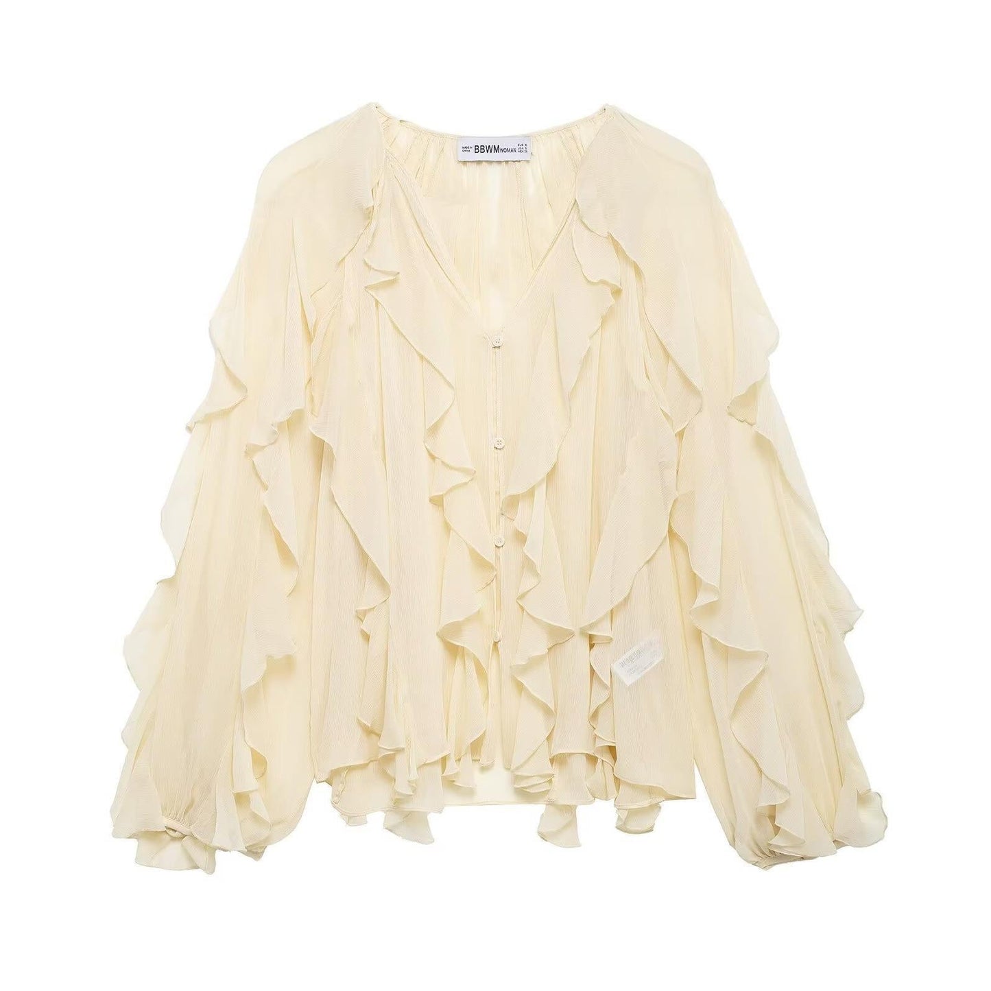 Women's Ruffled Shirt Long Sleeve Black Apricot Solid Blouses