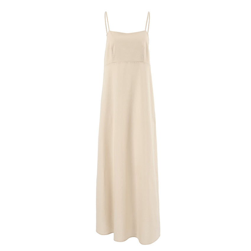 Women's Casual Cotton Linen Suspender Simple Loose A- Dresses