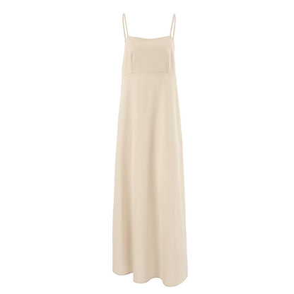 Women's Casual Cotton Linen Suspender Simple Loose A- Dresses
