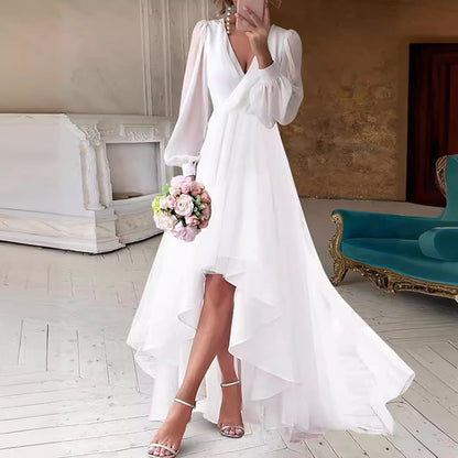 Women's Elegant Solid Color Long Sleeve Full-length Dresses
