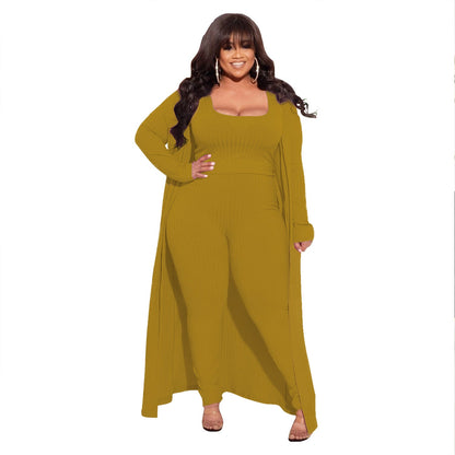 Elastic Sunken Stripe Three-piece Large Fashion Suits