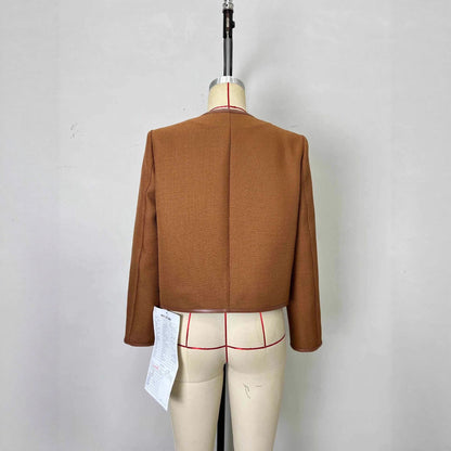 Women's Style Fashion Round Neck Metal Button Coats