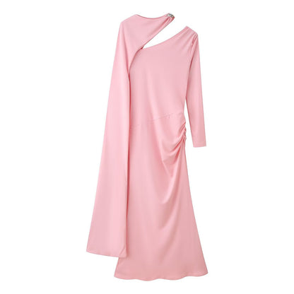 Women's Fashion Cloak Pleated Trim Slim Dress Dresses