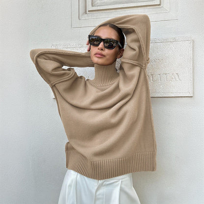 Women's Patchwork Turtleneck Casual Lazy Thickened Pullover Sweaters