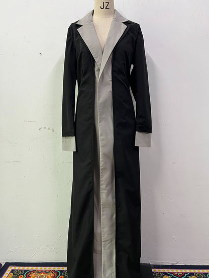 Women's Long Collar Stitching Contrast Color Trench Coats