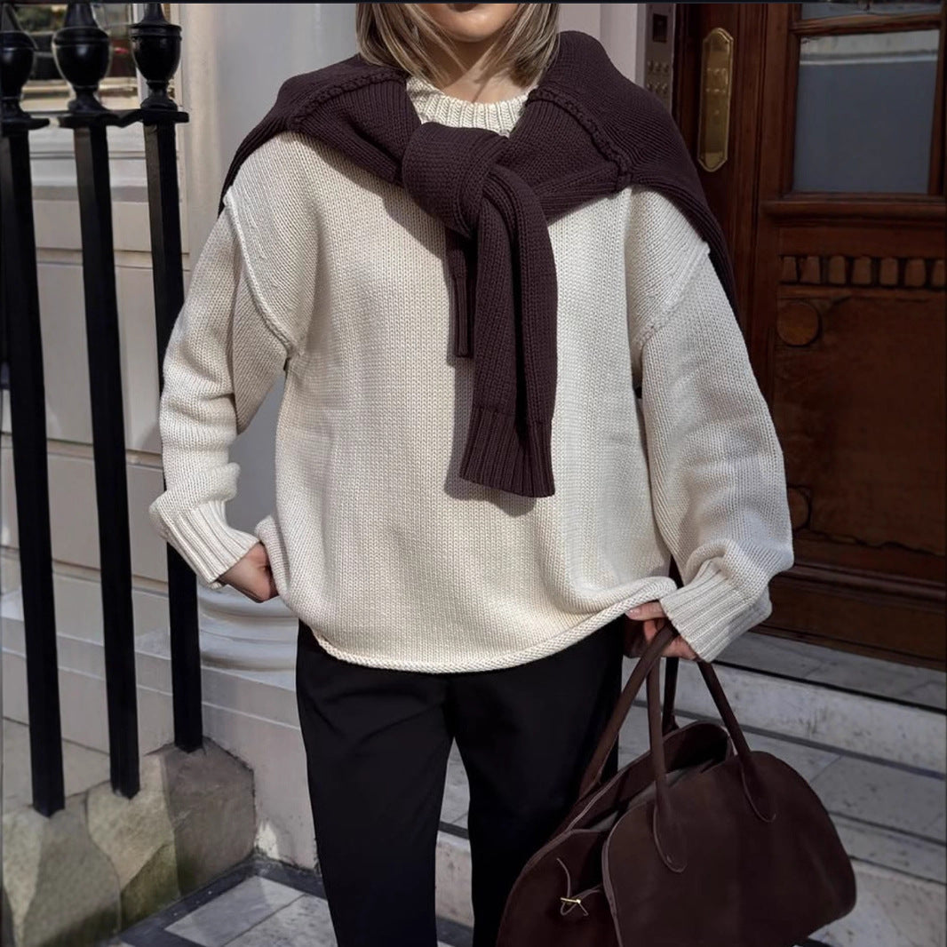 Round Neck Reverse Pure Color Casual Tops