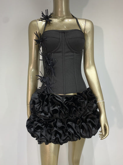 Classy Bandage Flower Two-piece Party Dress Skirts