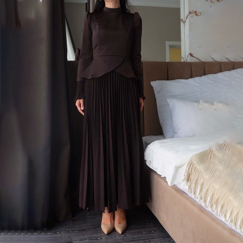 Women's Spring Half Turtleneck Fashion Temperament Bandage Long Two-piece Suits