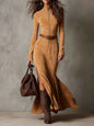Modern Stand Collar Zipper High Slit Dresses