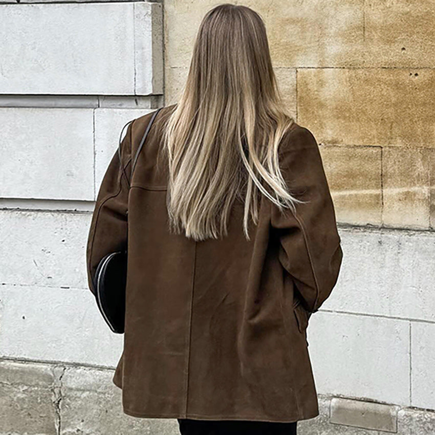 Retro Suede Lapel Personalized Niche Loose Coats