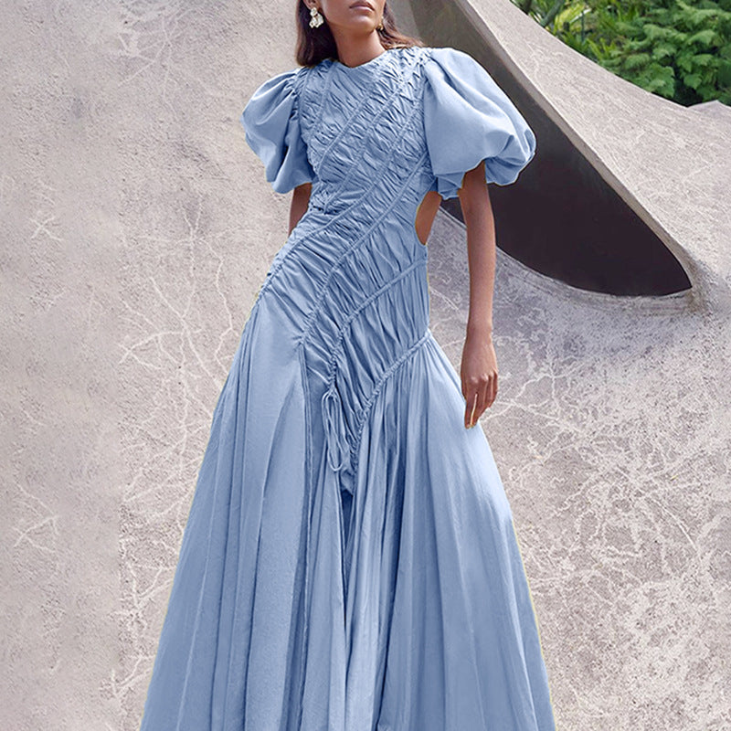 Women's Irregular Long Dress Round Neck Puff Dresses