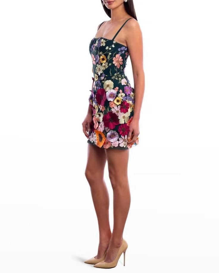 Temperament Three-dimensional Flower Embroidery Slip Dress Dresses