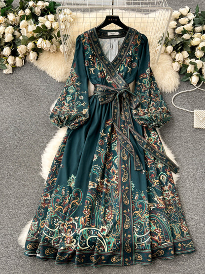 Women's Style One-piece Waist Trimming Printing Dress Dresses