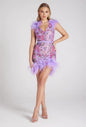 Feather Rhinestone Sexy Sleeveless Purple Dress Shorts