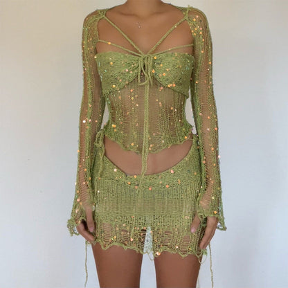 Women's Glamorous Creative Sequin Knitted Three-piece Suits
