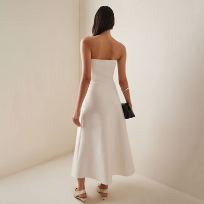 Dress White Pinch Pleated French Stitching Dresses
