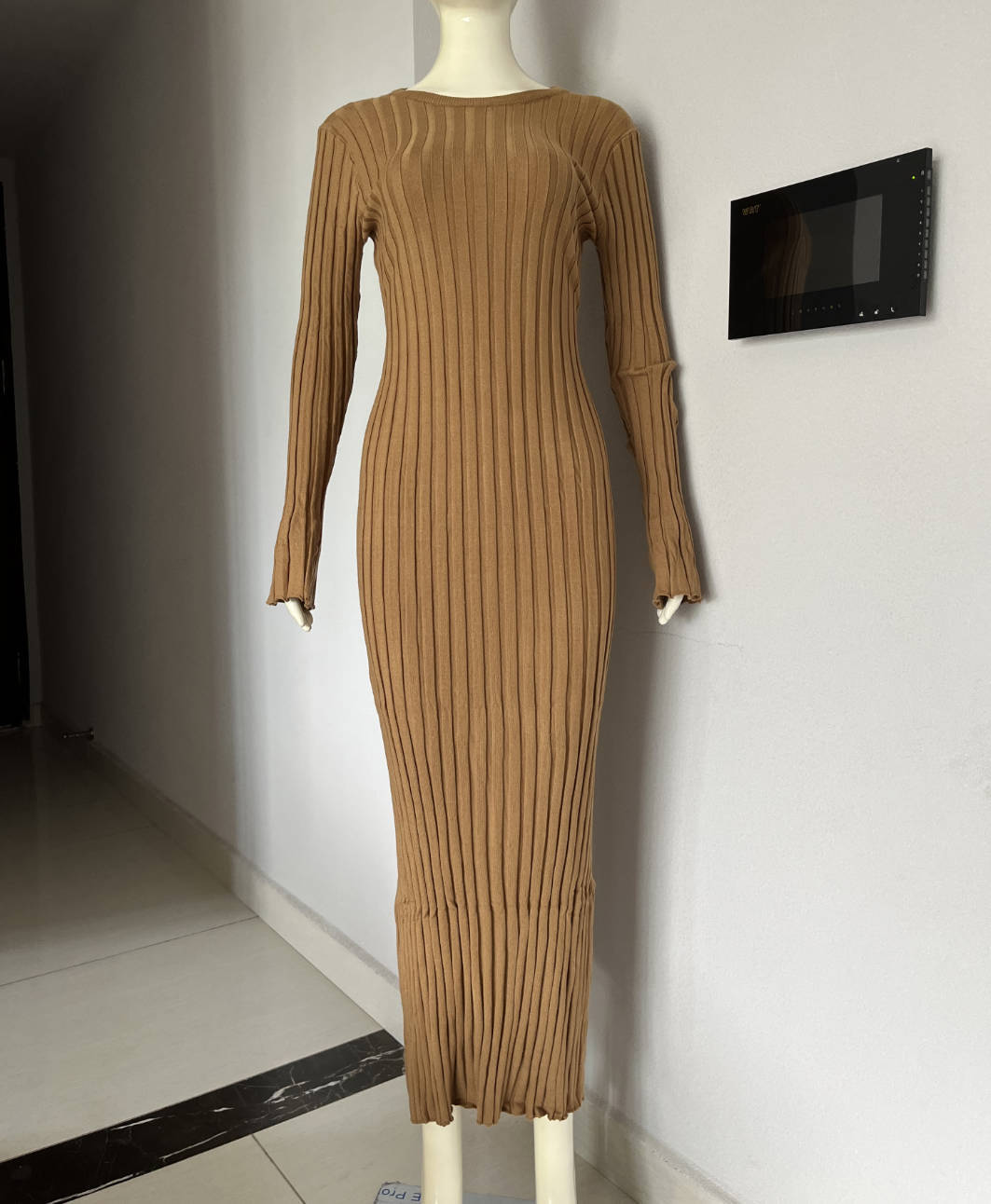 Women's Knitted Dress Casual Waist Tight Round Dresses