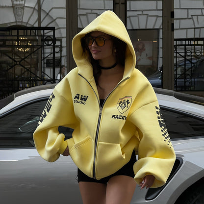 Women's High Street Style Personalized Printed Zipper Sweaters