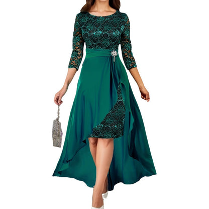 Women's Lace Detachable Chiffon Irregular Hem Dress Dresses