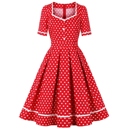 Women's Square Collar Polka Dot Temperament Slimming Large Clothing