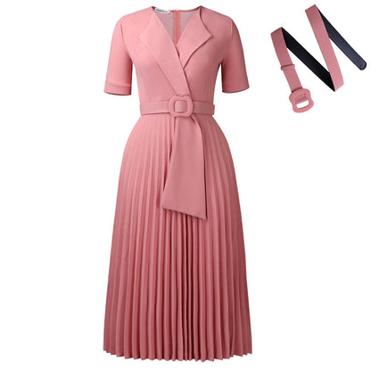 Sleeve Fashion Elegant Pleated High Waist Dresses