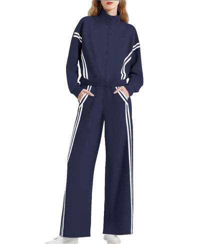 Wear Zipper Sports Contrast Color Striped Suits