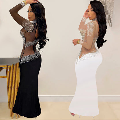 Women's Fashion Wear Rhinestone Round Neck Dress Dresses