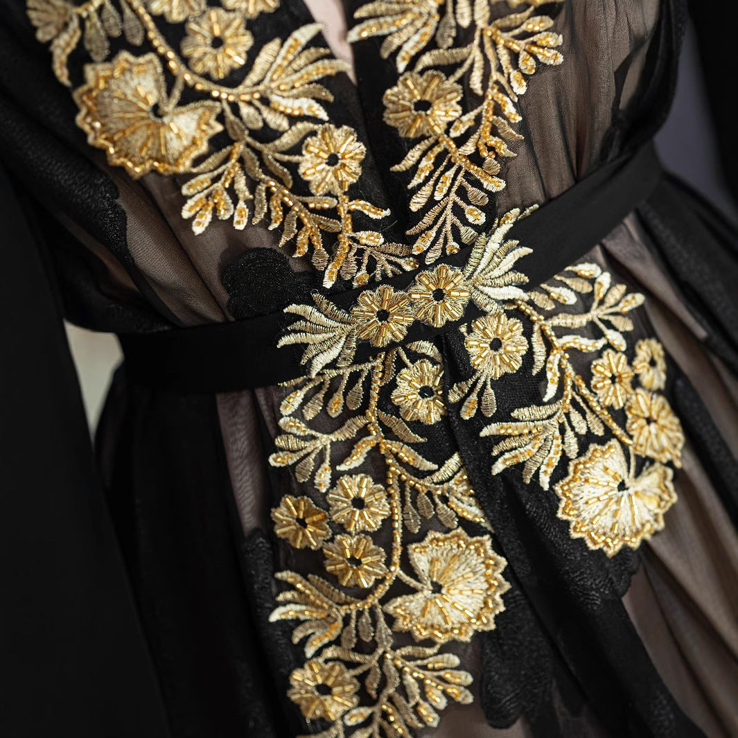 Two-piece Embroidery With Belt Robe Light Suits