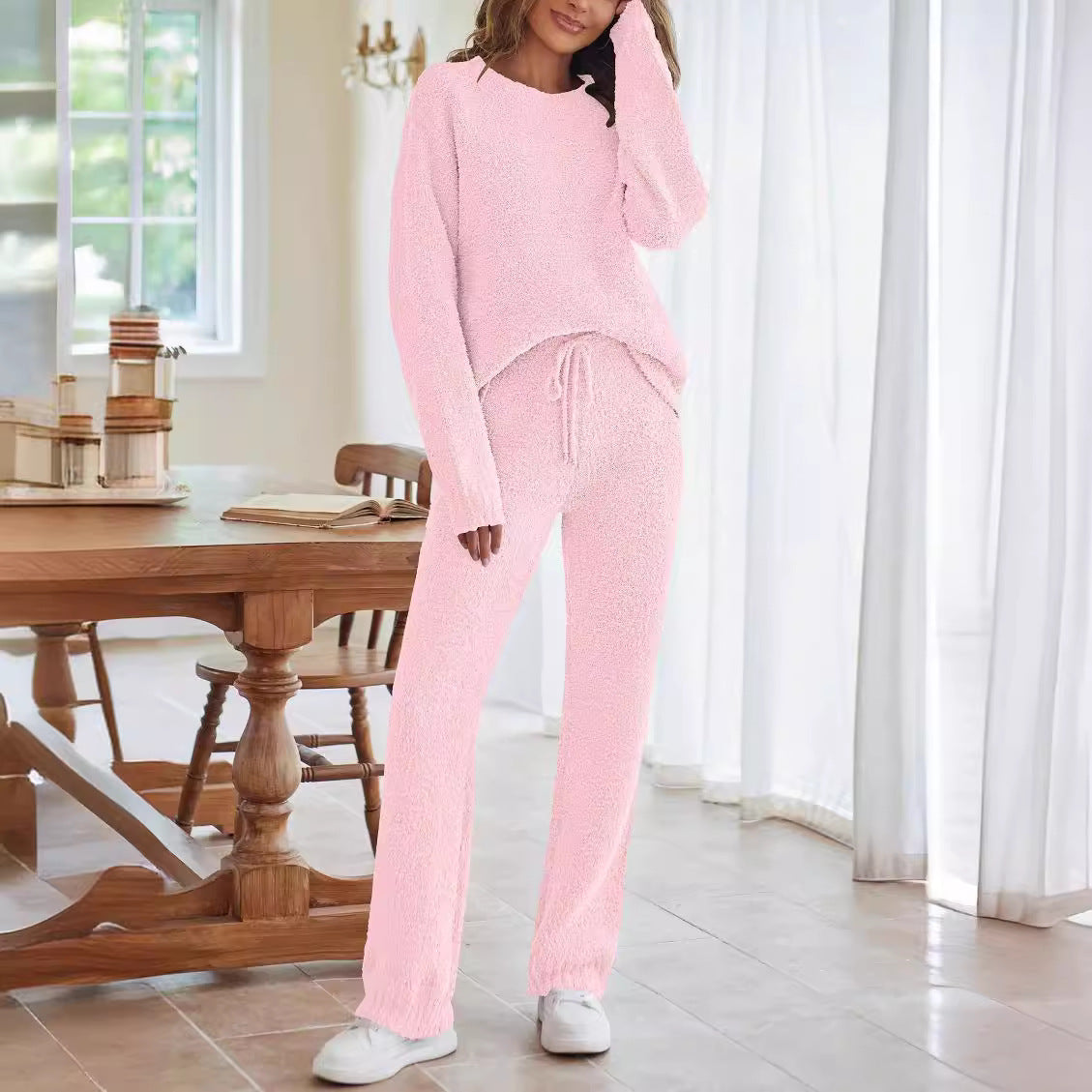 Women's Round Neck Long Sleeve Trousers Thick Suits