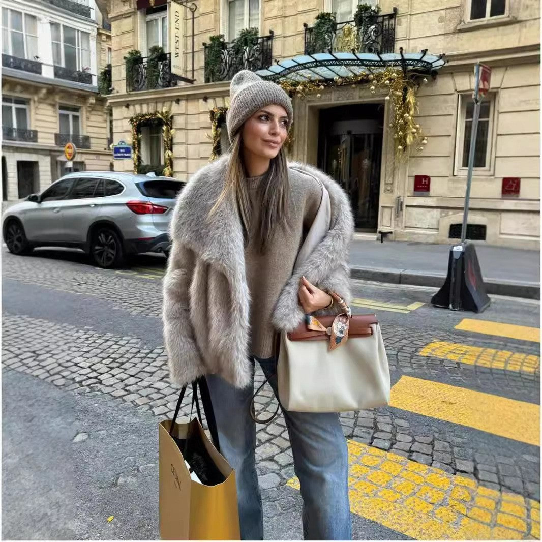 Women's Trendy Fur Faux Large Lapel Fox Coats