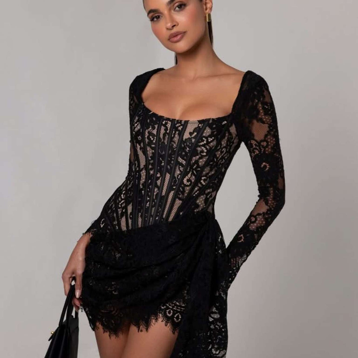Long Sleeve Sexy Lace Fishbone Waist Skirts