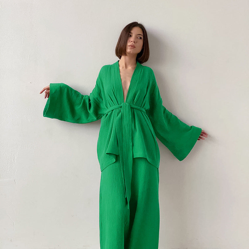 Women's French Style Loose Trousers Gauze Two-piece Solid Suits